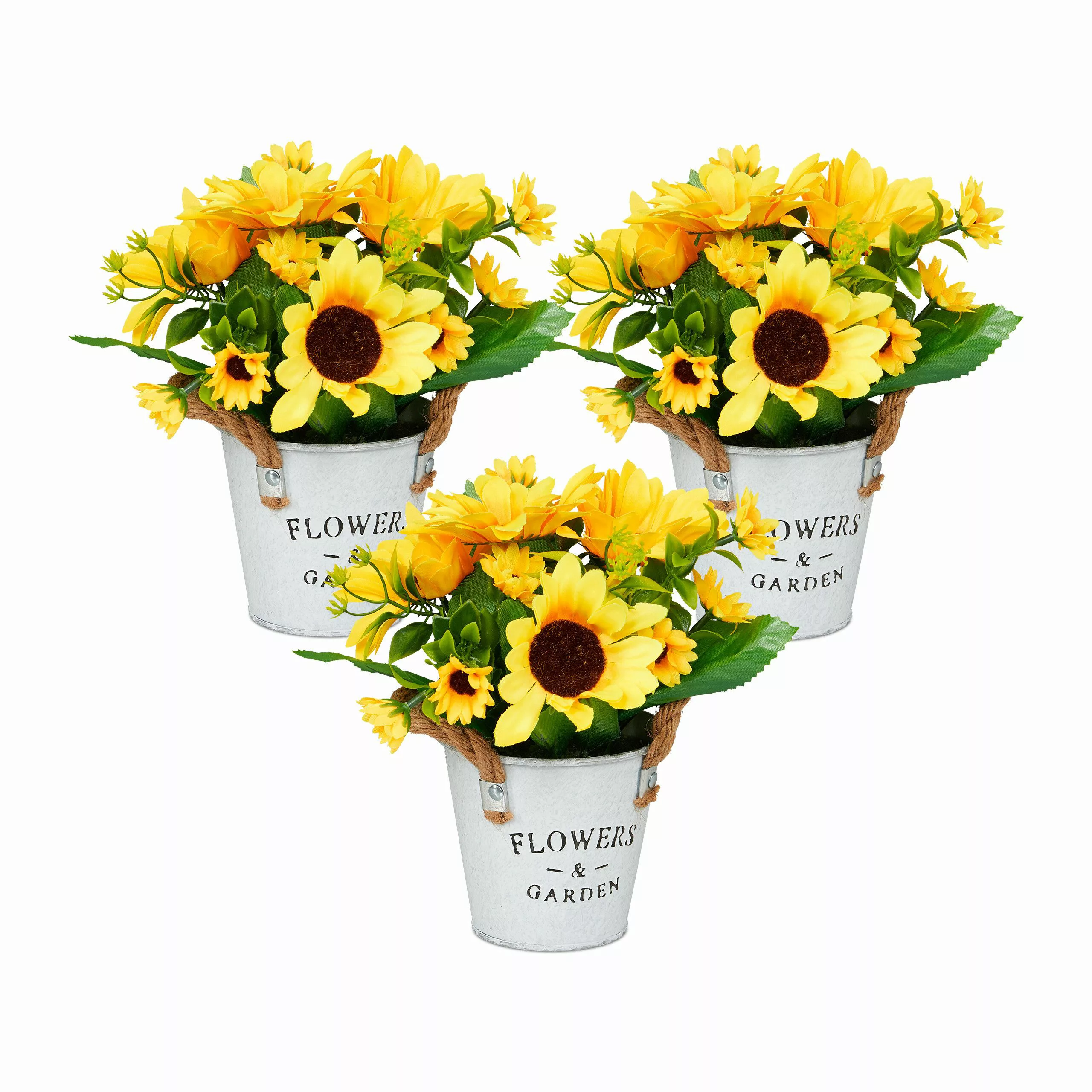 Kunstpflanze 3er Set künstliche Sonnenblumen im günstig online kaufen