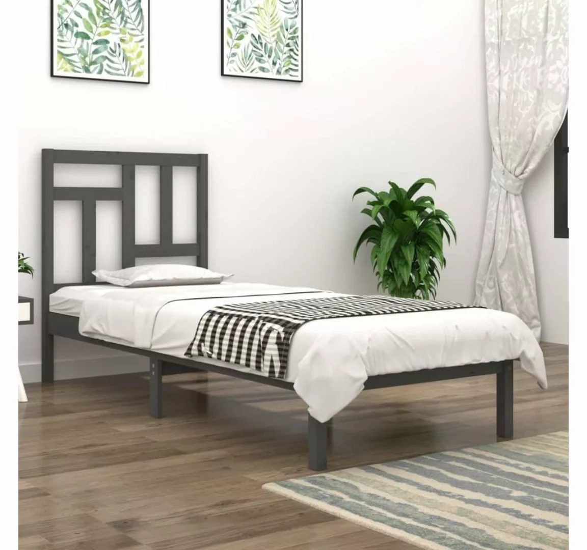furnicato Bett Massivholzbett Grau Kiefer 100x200 cm günstig online kaufen