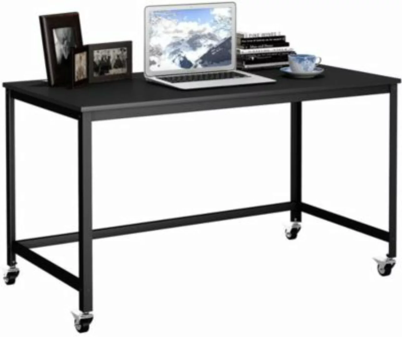 COSTWAY® Schreibtisch Bürotisch rollbar mit Metallrahmen schwarz günstig online kaufen