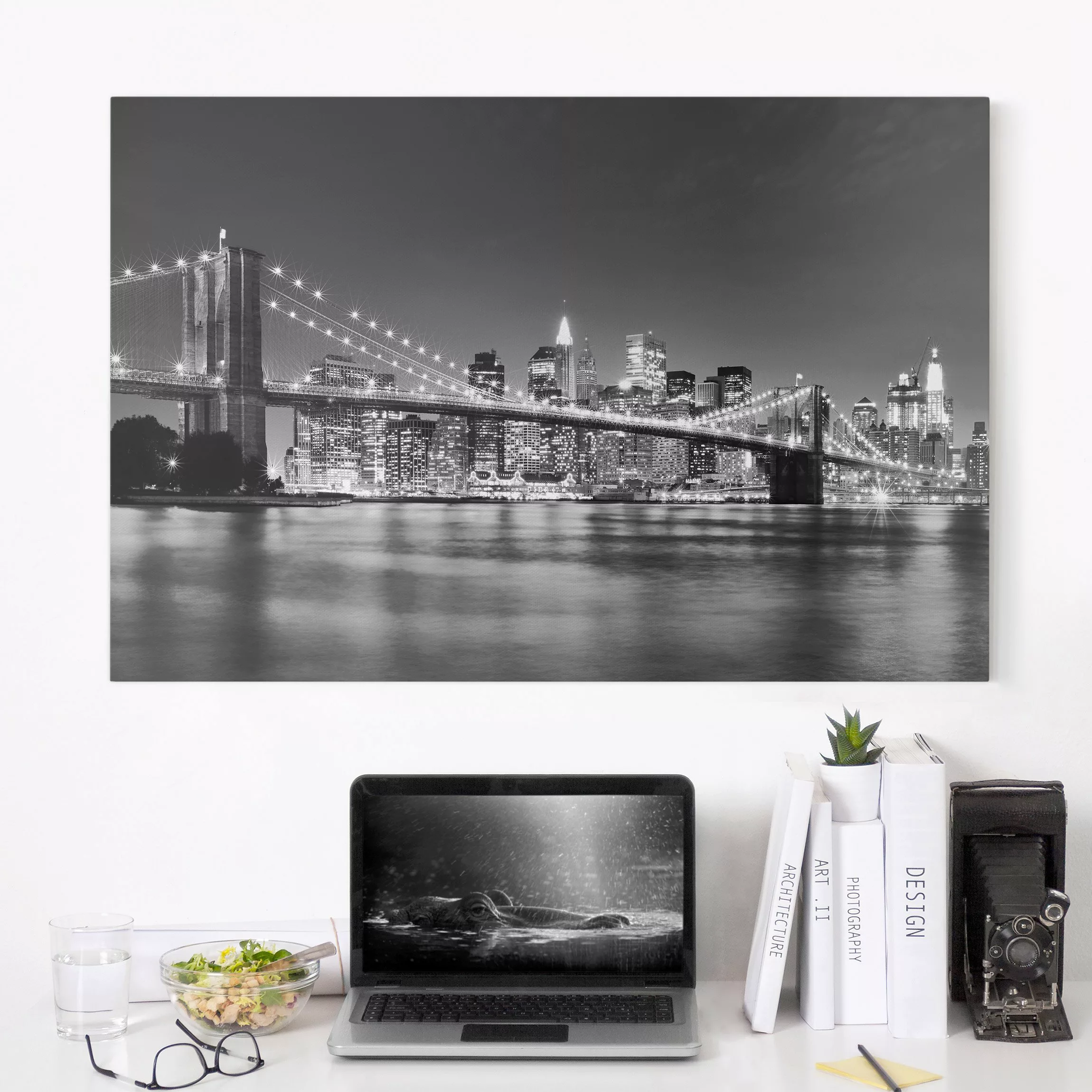 Leinwandbild New York - Querformat Nighttime Manhattan Bridge II günstig online kaufen