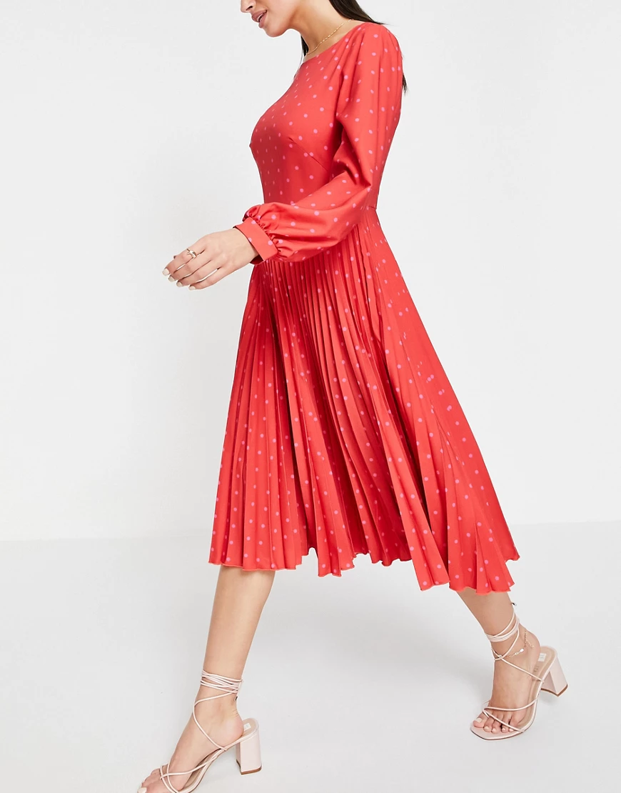 Closet – Plissiertes Kleid in Gold-Rot günstig online kaufen