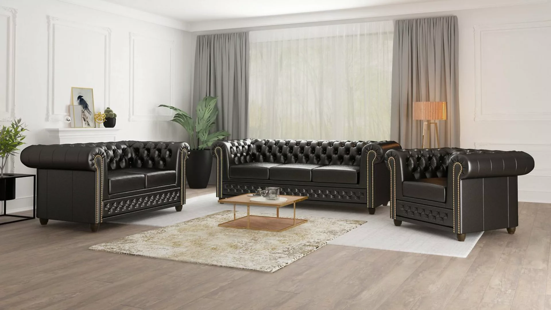 S-Style Möbel Polstergarnitur Chesterfield Jeff mit Schlaffunktion 3+2+1, ( günstig online kaufen