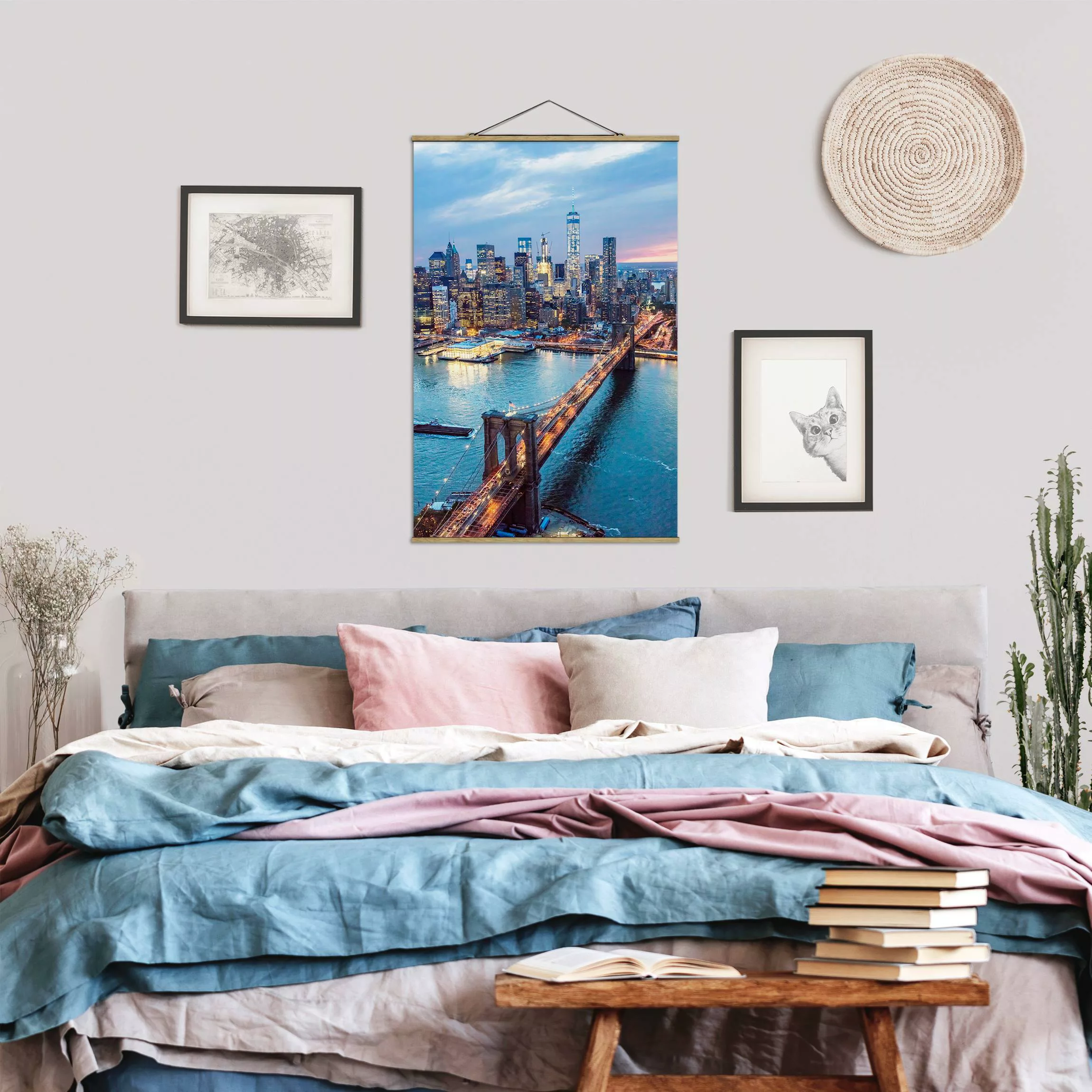 Stoffbild mit Posterleisten Brooklyn Bridge New York günstig online kaufen