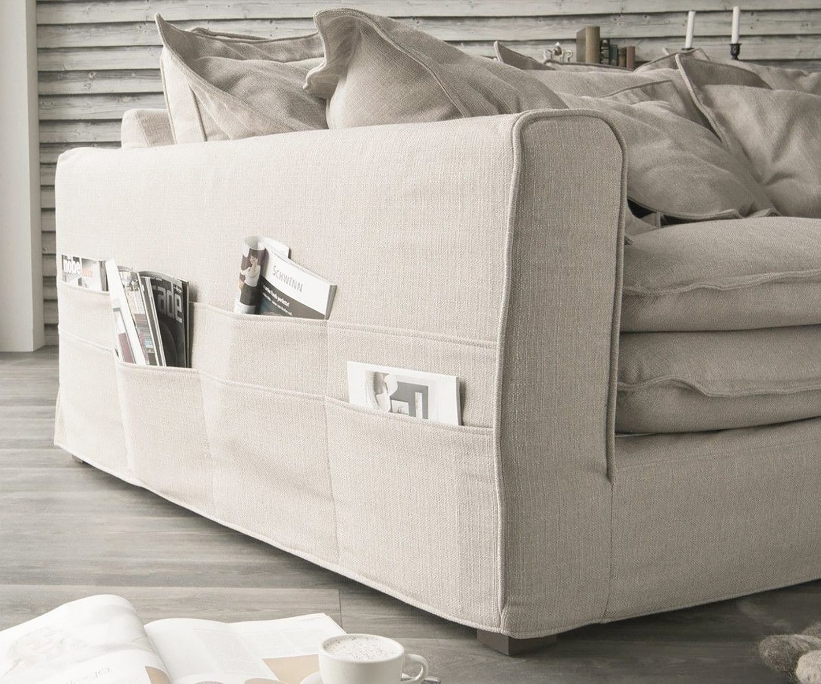 DELIFE Big-Sofa Noelia, Elfenbeinfarben 240x145 cm mit Kissen Hussensofa So günstig online kaufen