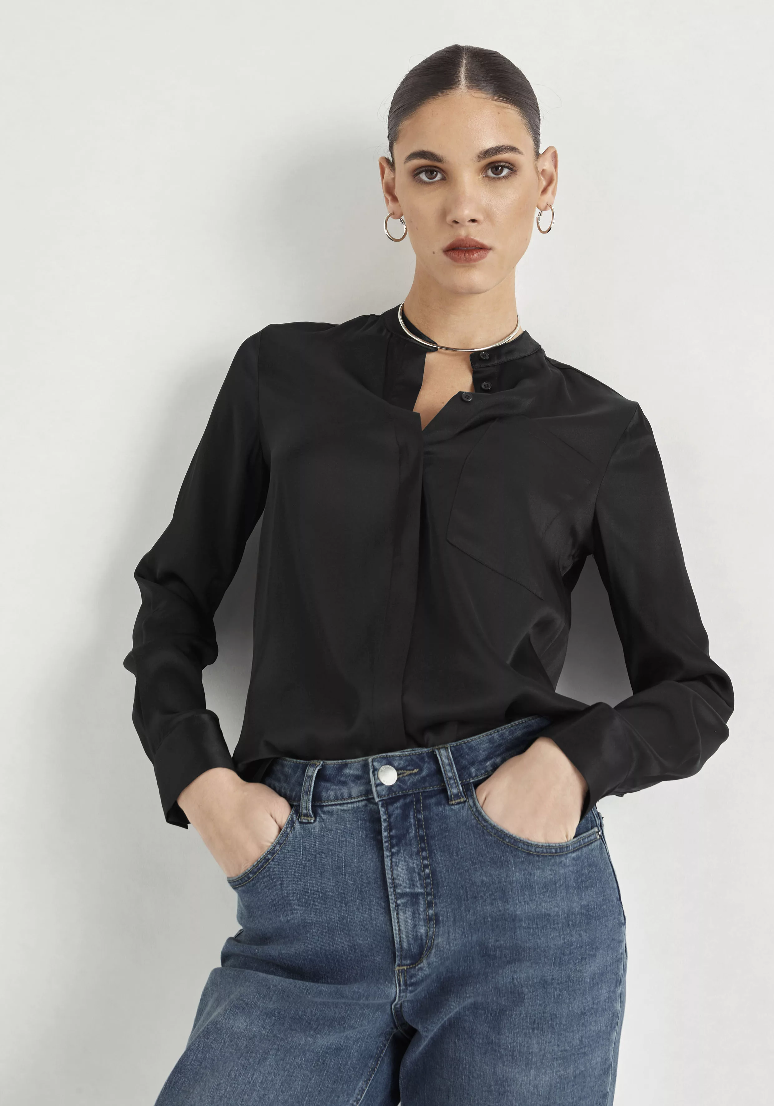 HECHTER PARIS Seidenbluse mit Fronttasche günstig online kaufen