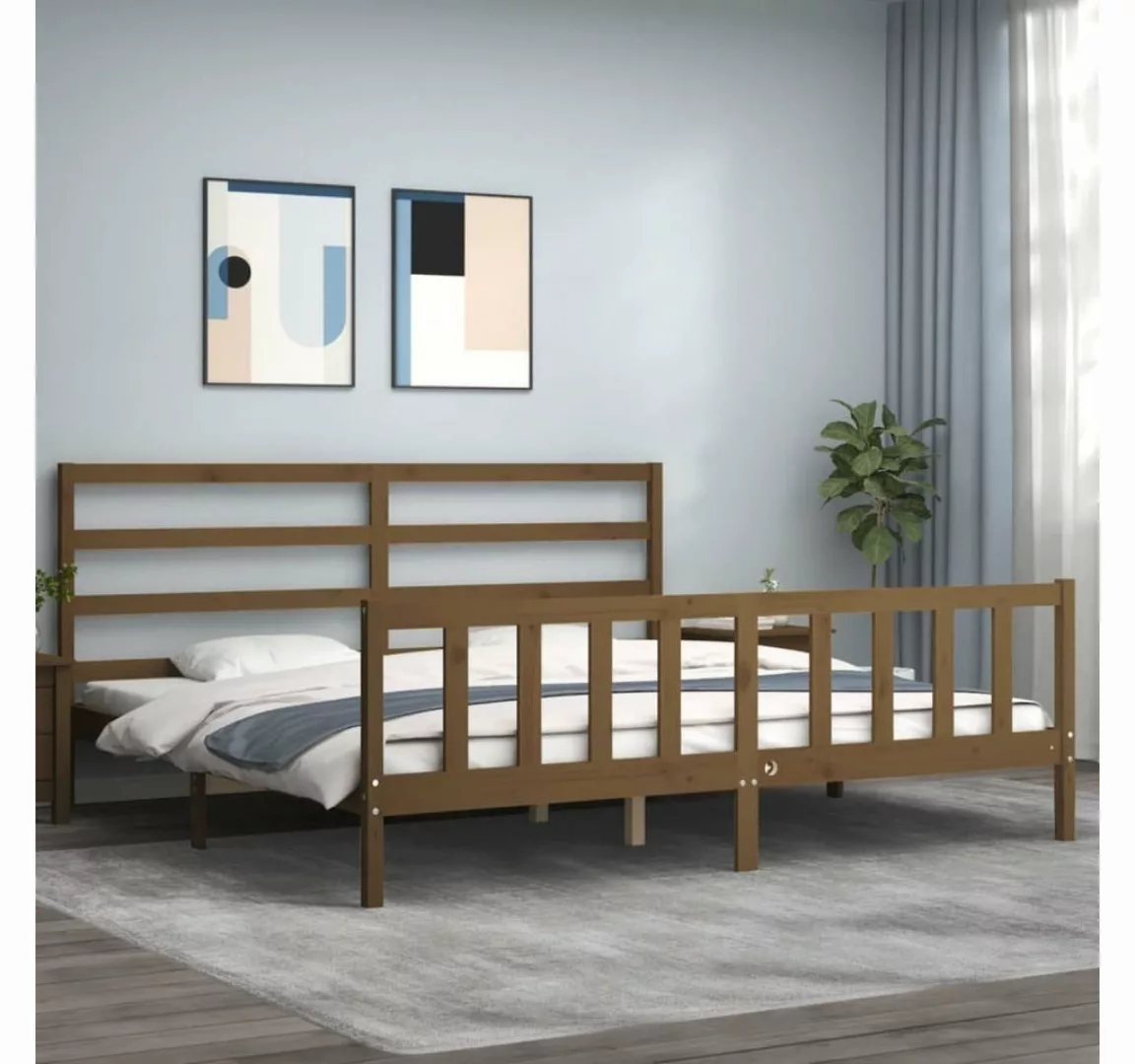 furnicato Bett Massivholzbett mit Kopfteil Honigbraun 200x200 cm günstig online kaufen