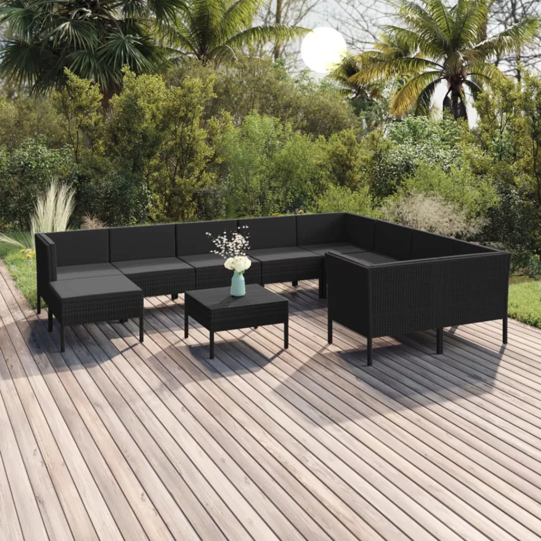 11-tlg. Garten-lounge-set Mit Auflagen Poly Rattan Schwarz günstig online kaufen