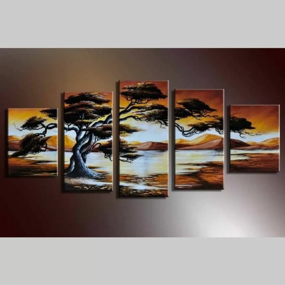 5 Leinwandbilder AFRIKA Baum (9) 150 x 70cm Handgemalt günstig online kaufen
