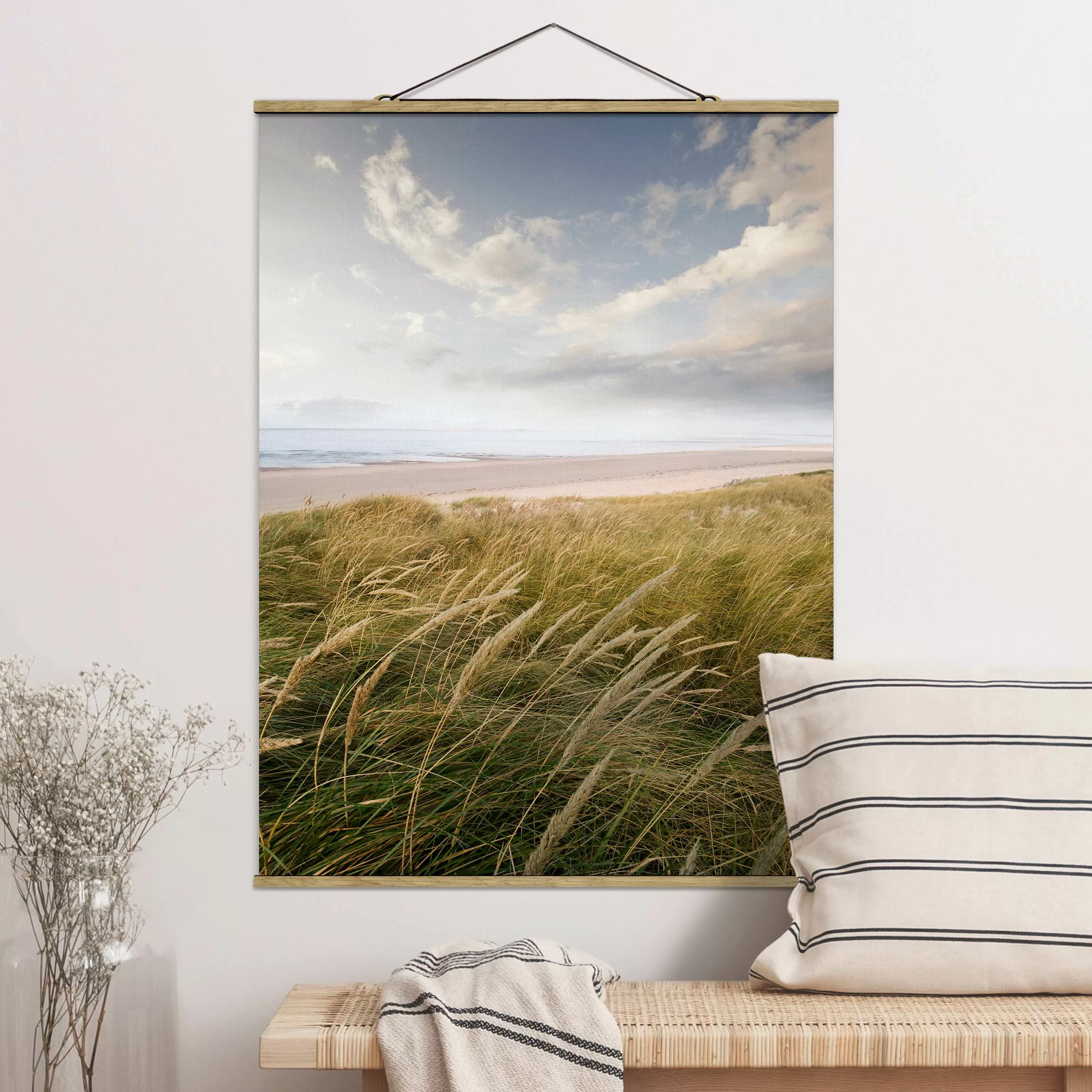 Stoffbild Strand mit Posterleisten - Hochformat Dünentraum günstig online kaufen