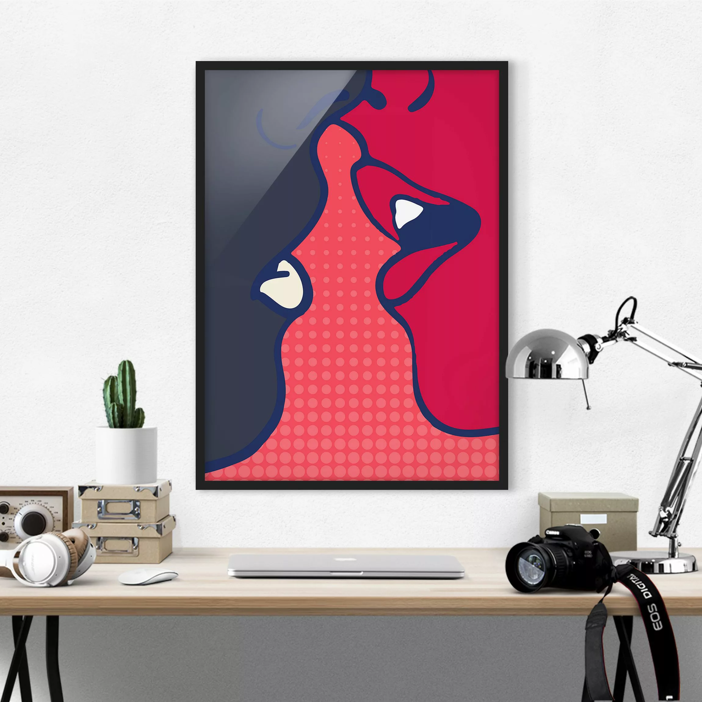 Bild mit Rahmen Pop Art Kiss günstig online kaufen