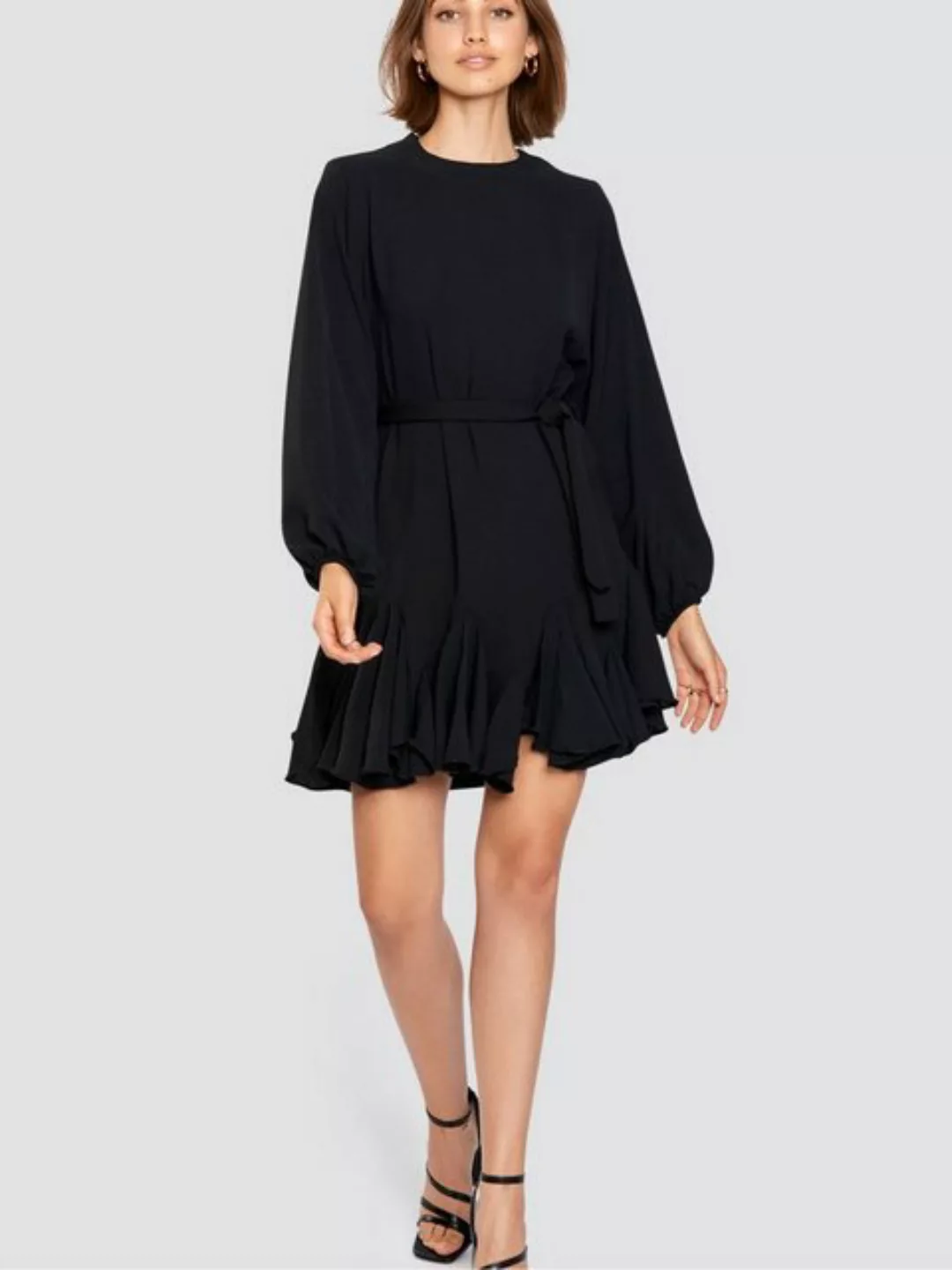 Freshlions Minikleid Kleid mit Bindegurt schwarz M Rüschen, Taillentunnelzu günstig online kaufen
