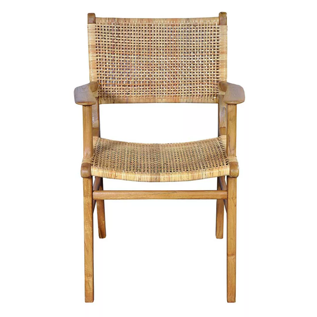 Armlehnstuhl aus Teak Massivholz und Rattan 45 cm Sitzhöhe günstig online kaufen