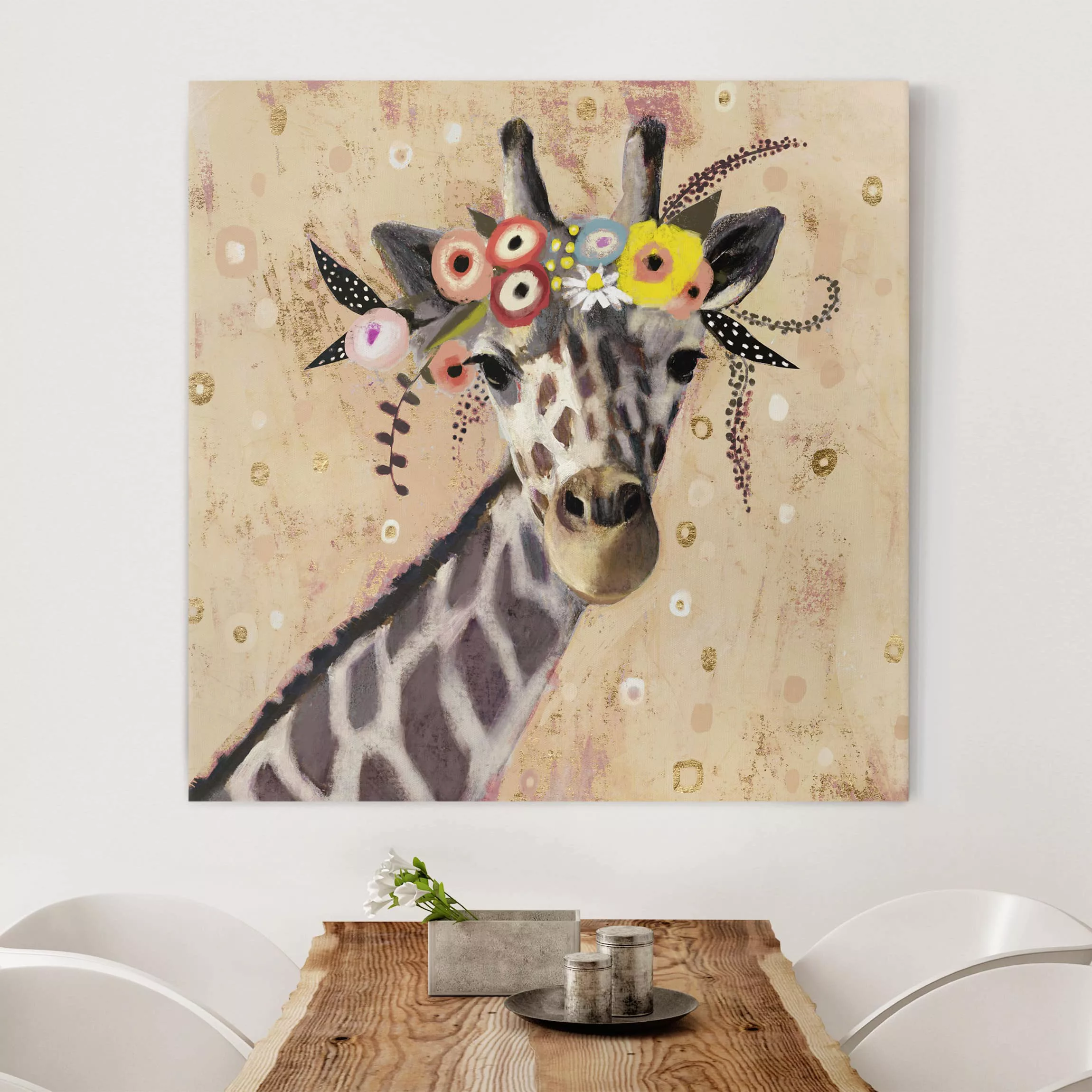 Leinwandbild Tiere - Quadrat Klimt Giraffe günstig online kaufen