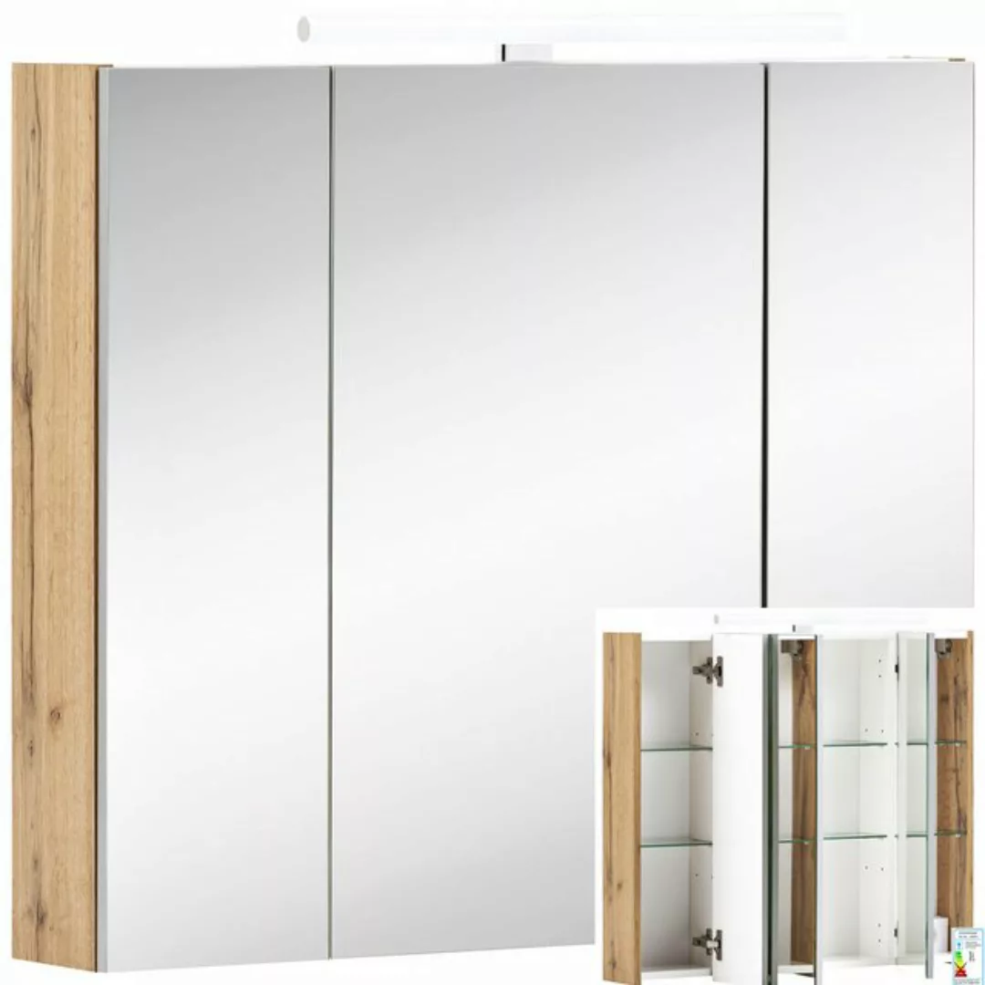 Spiegelschrank 80cm in Eiche-Landhaus DABO-04 mit LED-Beleuchtung, B/H/T: 8 günstig online kaufen