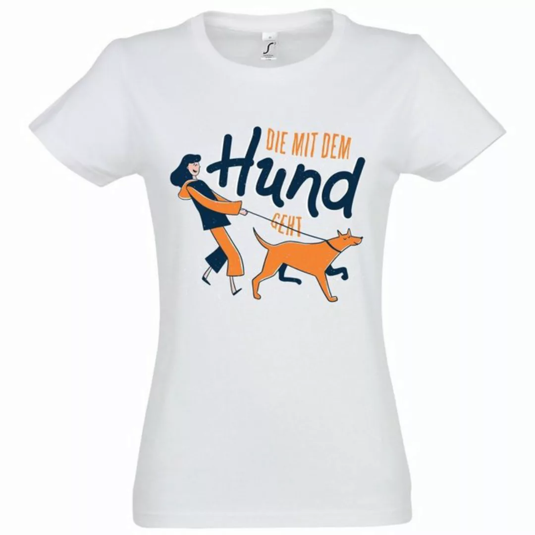 Youth Designz T-Shirt Die Mit Dem Hund Geht Damen Shirt mit lustigem Hunde günstig online kaufen