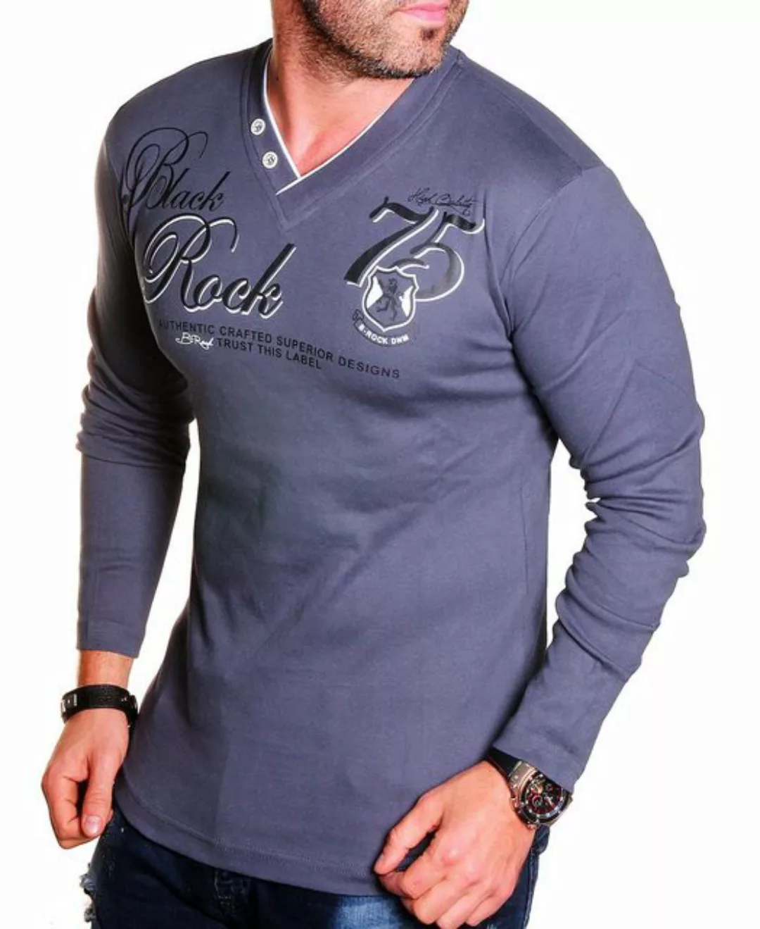BLACKROCK Henleyshirt Langarm-Henleyshirt mit Farbdruck günstig online kaufen