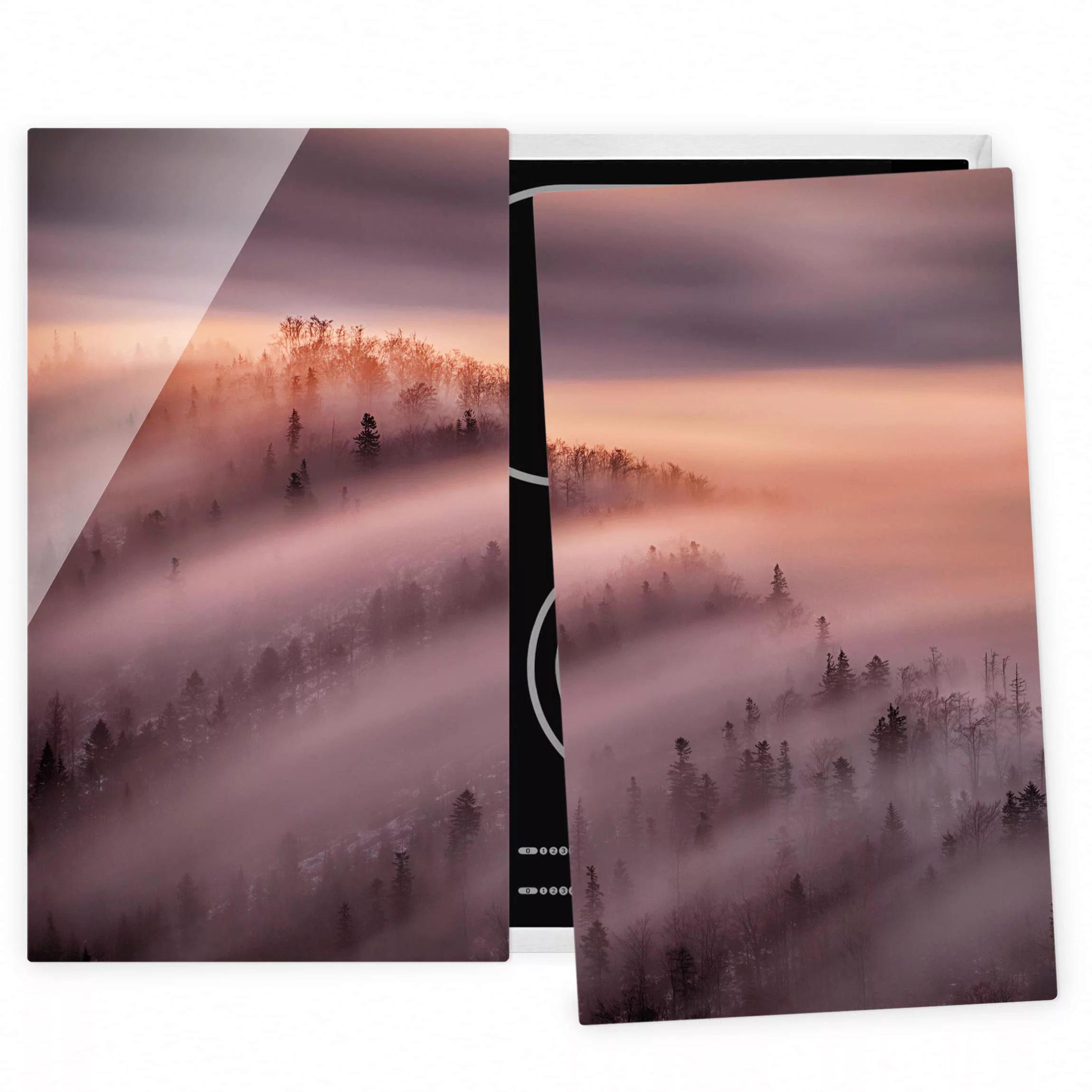 2-teilige Herdabdeckplatte Glas Natur & Landschaft Nebelflut günstig online kaufen