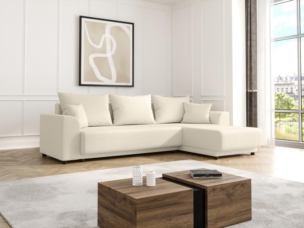 Ecksofa mit Schlaffunktion - Ecke wechselbar - Cord - Beige - NESSARO günstig online kaufen