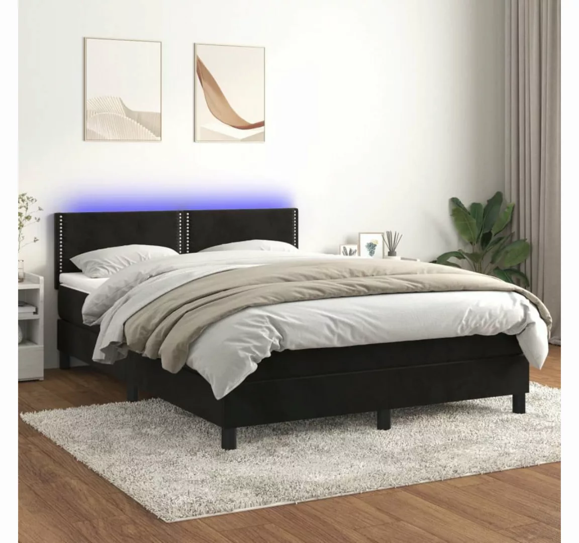 vidaXL Boxspringbett Bett Boxspringbett mit Matratze & LED Samt (140 x 190 günstig online kaufen