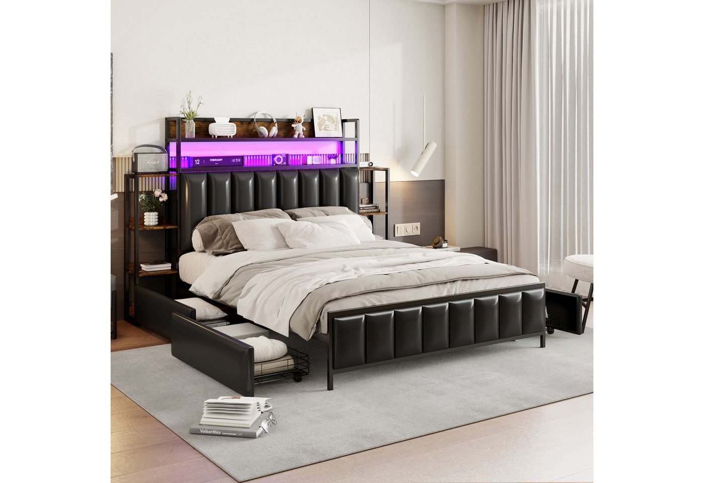 Ulife Polsterbett Doppelbett Jugendbett Eisenbett Stauraumbett mit LED-Bele günstig online kaufen