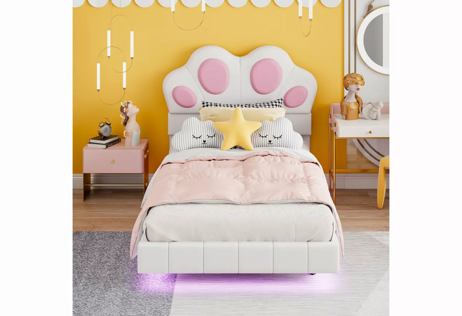 Gotagee Kinderbett Kinderbett Polsterbett Kopfteil in Katzenpfotenform LED günstig online kaufen