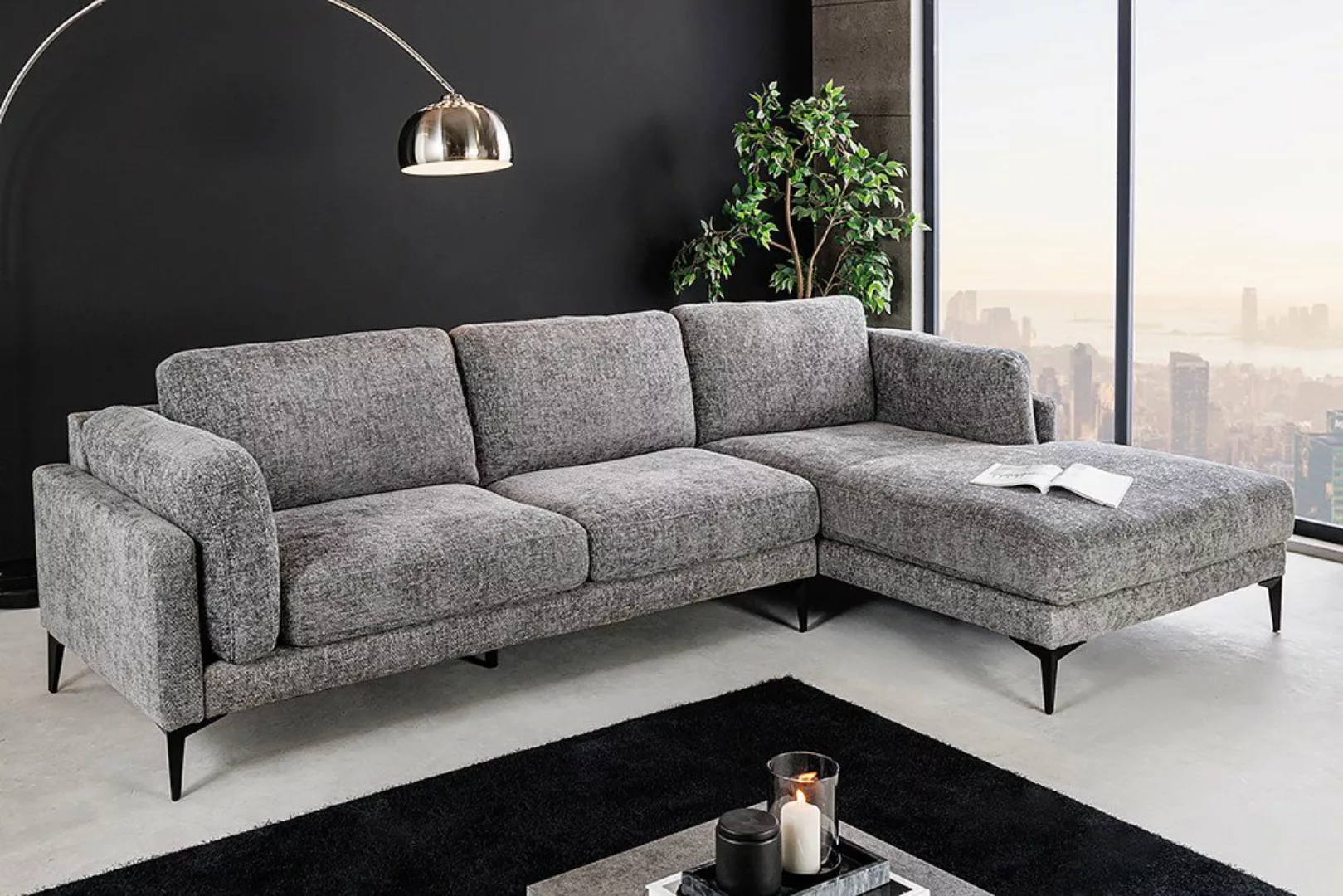 riess-ambiente Ecksofa MANHATTAN 295cm grau · Eckcouch mit Chenille-Bezug & günstig online kaufen