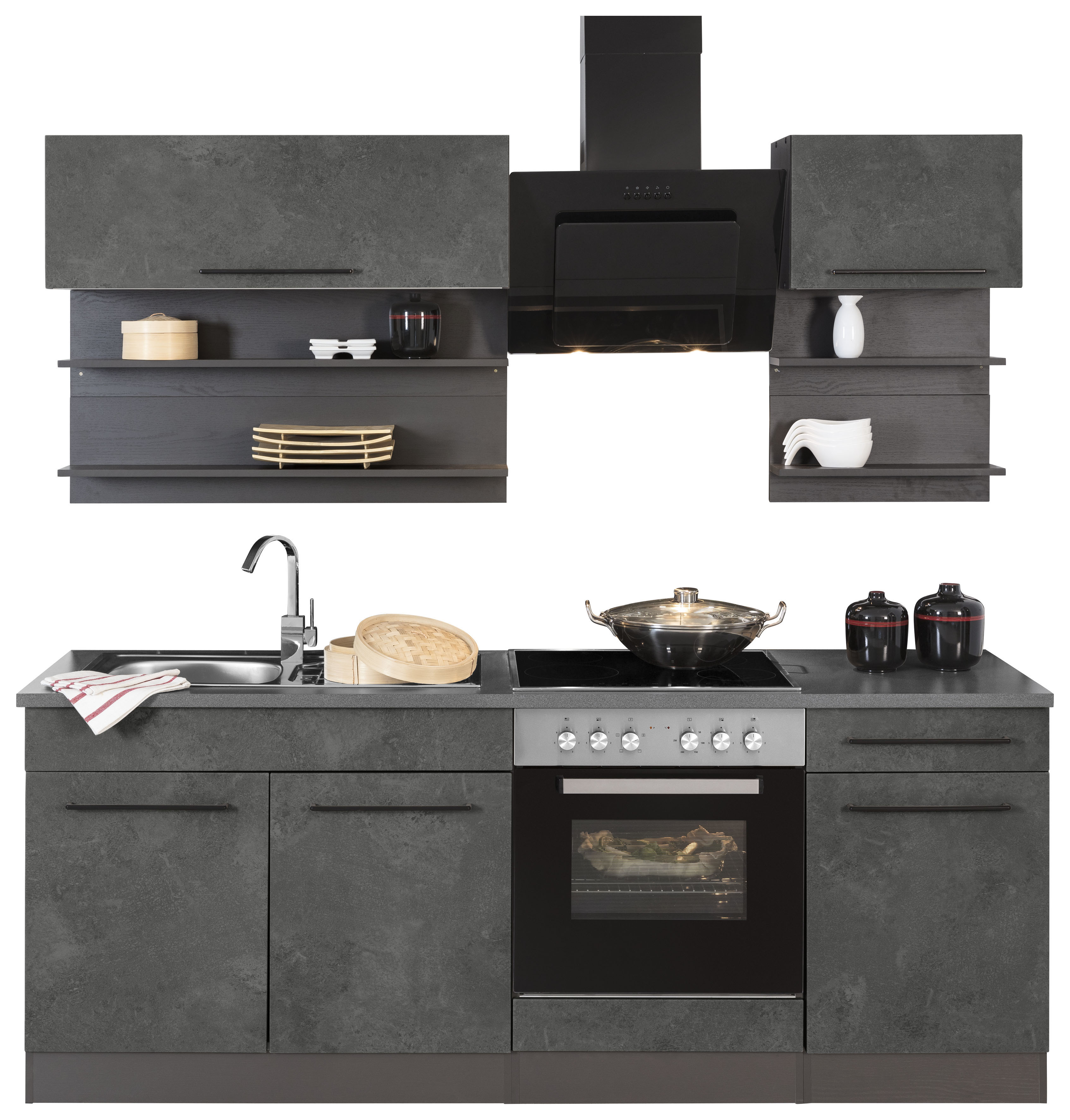 HELD MÖBEL Küchenzeile "Tulsa", Breite 210 cm, schwarze Metallgriffe, hochw günstig online kaufen