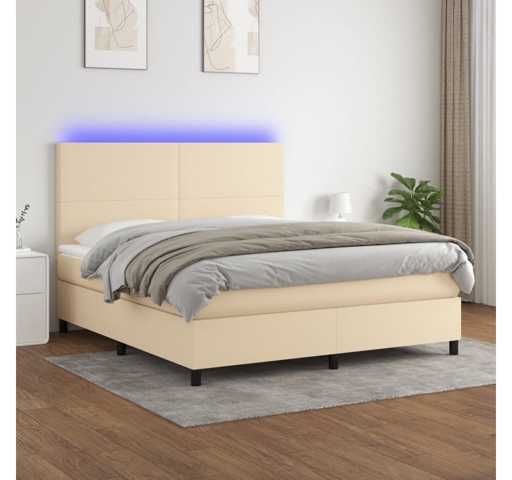 vidaXL Boxspringbett Boxspringbett mit Matratze LED Creme 160x200 cm Stoff günstig online kaufen