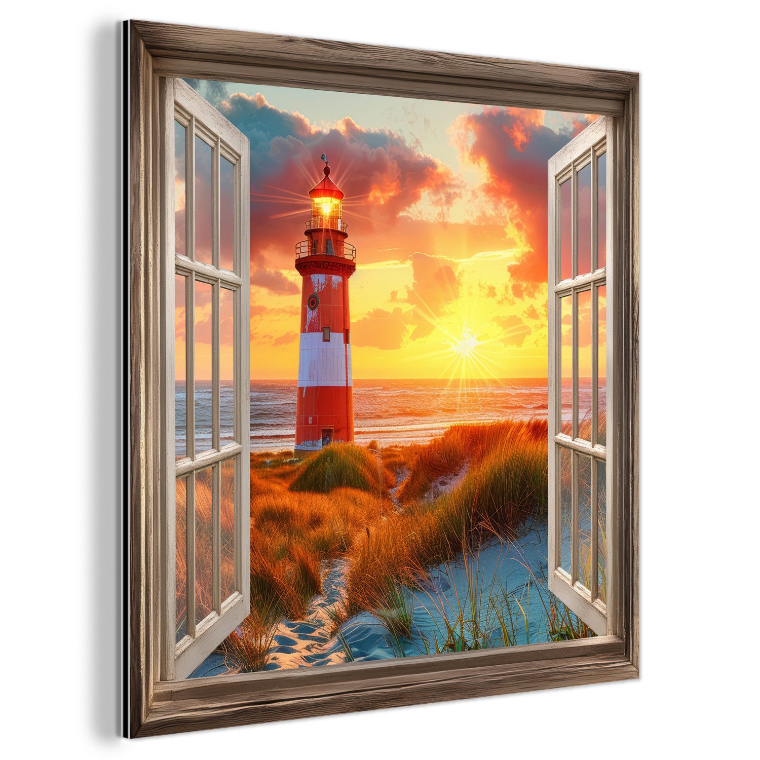 MuchoWow Metallbild Aussicht - Fenster - günstig online kaufen