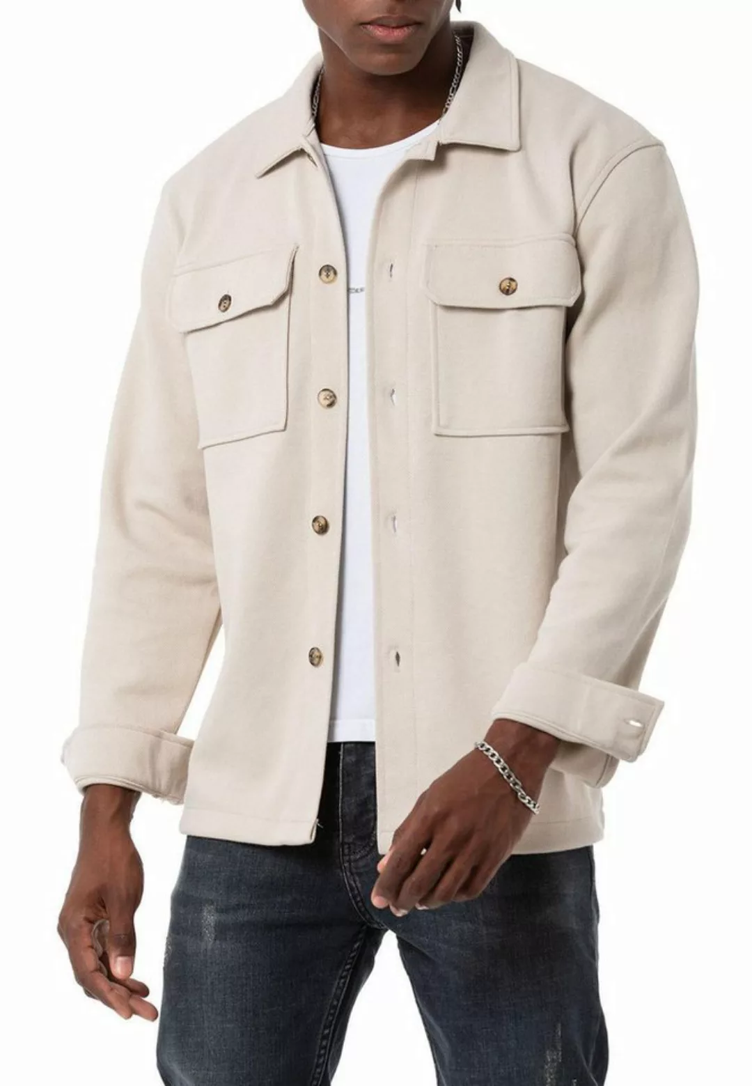 RedBridge Hemdjacke Red Bridge Herren Hemd Sweatjacke Wide Cut Stone M atmu günstig online kaufen