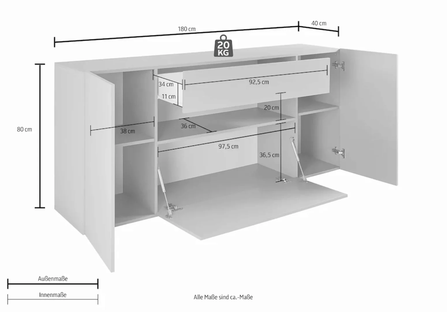 INOSIGN Sideboard "Potenza", Breite 180 cm, ohne Beleuchtung günstig online kaufen