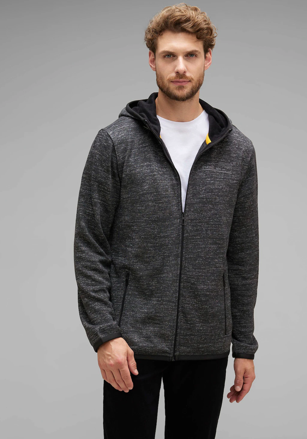 STREET ONE MEN Kapuzensweatjacke, in melierter Optik günstig online kaufen