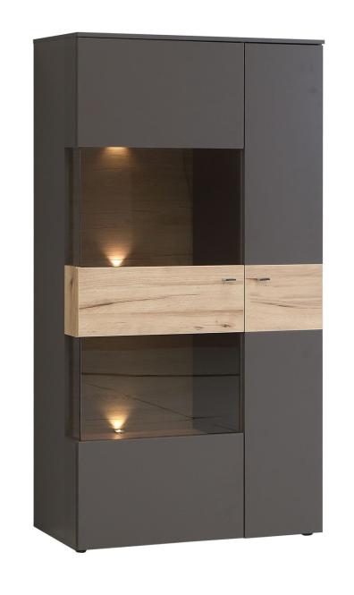 Highboardvitrine L inkl Beleuchtung Como von Forte Wolfram Grau / Planked E günstig online kaufen