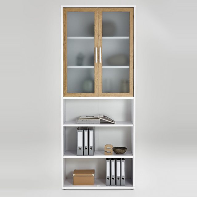 Lomadox Aktenschrank COLUMBUS-10 weiß matt & Alteiche Nb. - 89/221,5/40cm günstig online kaufen