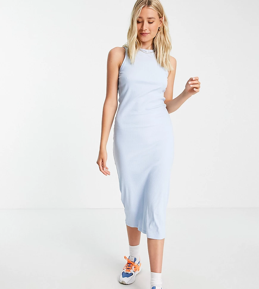 Vero Moda Tall – Midikleid aus Bio-Baumwolle mit Racer-Ausschnitt in Blau günstig online kaufen