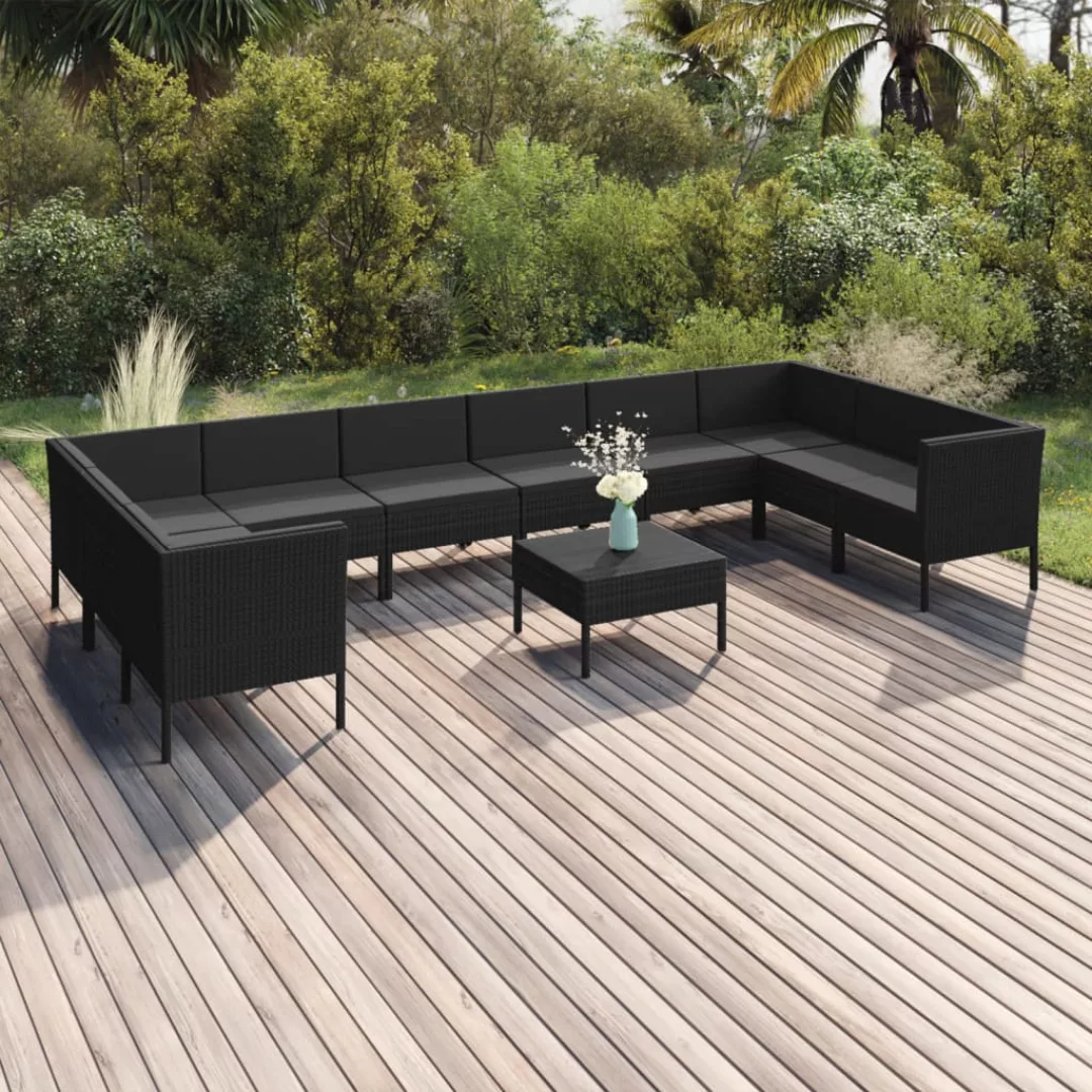 11-tlg. Garten-lounge-set Mit Auflagen Poly Rattan Schwarz günstig online kaufen