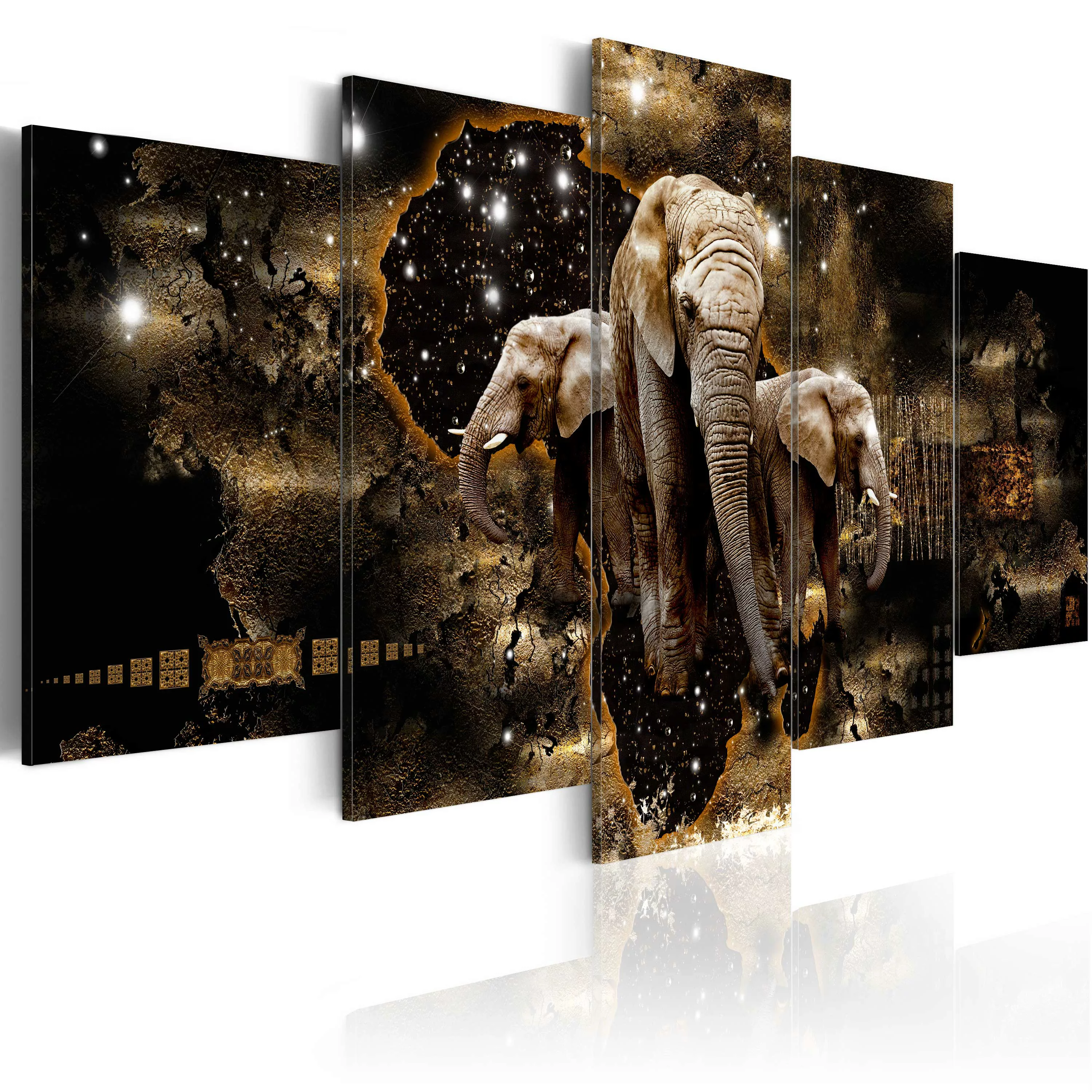 Wandbild - Brown Elephants (5 Parts) Wide günstig online kaufen