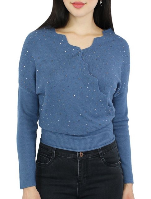 dy_mode V-Ausschnitt-Pullover Damen Feinstrick Pullover mit Glitzer Elegant günstig online kaufen