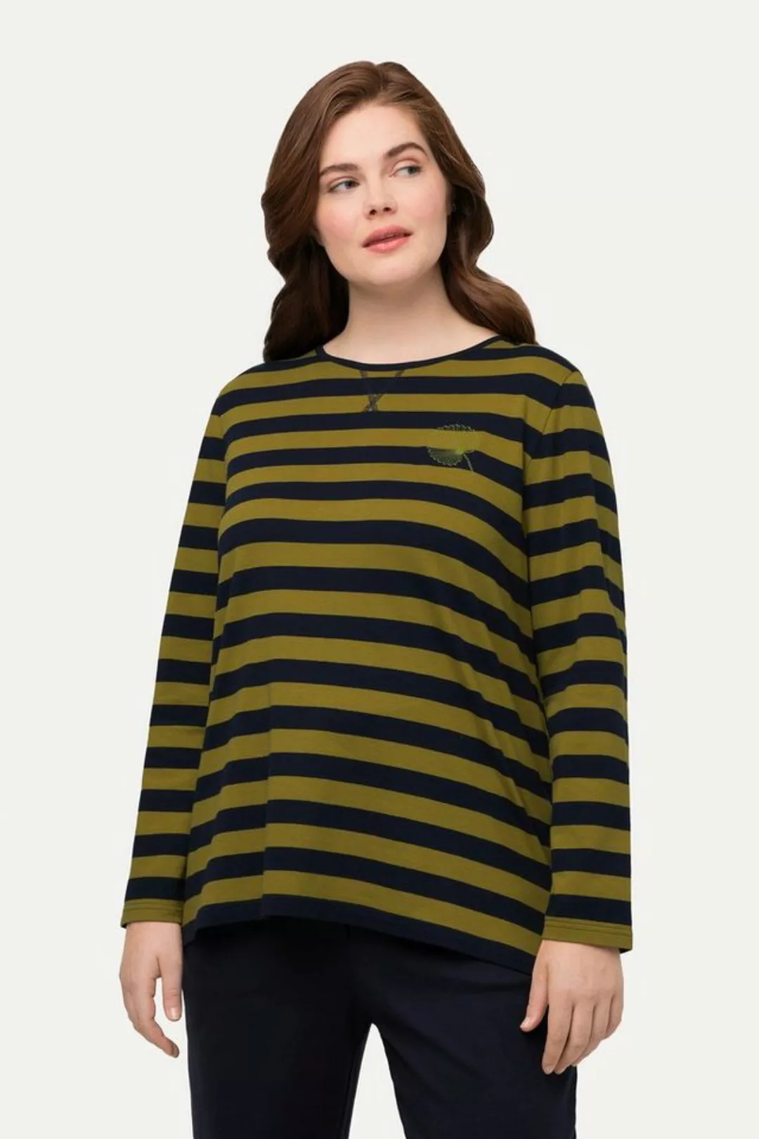 Ulla Popken Longsleeve Shirt Ringel Stickerei Rundhals Langarm günstig online kaufen