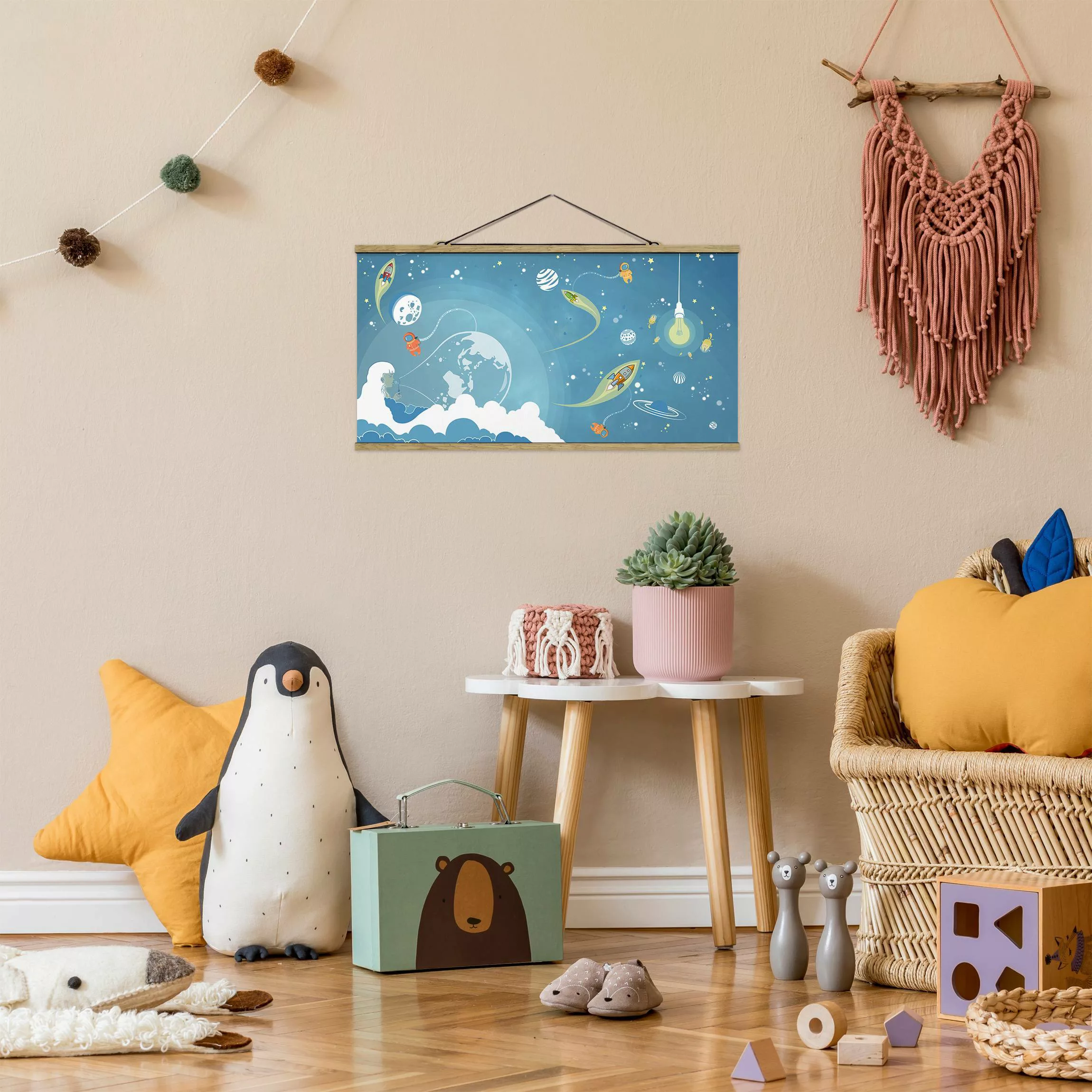 Stoffbild Kinderzimmer mit Posterleisten - Querformat No.MW16 Buntes Weltra günstig online kaufen