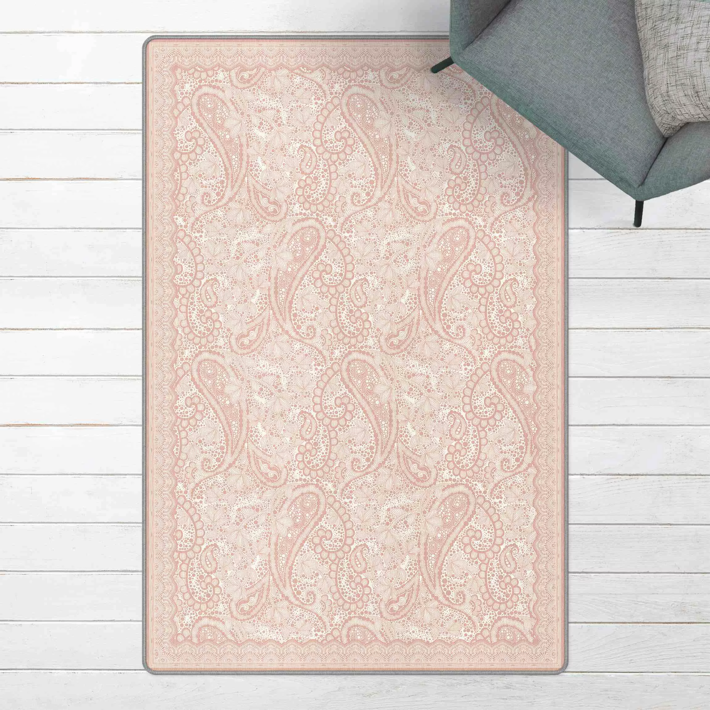 Teppich Paisley Schaum in Pastell mit Bordüre günstig online kaufen