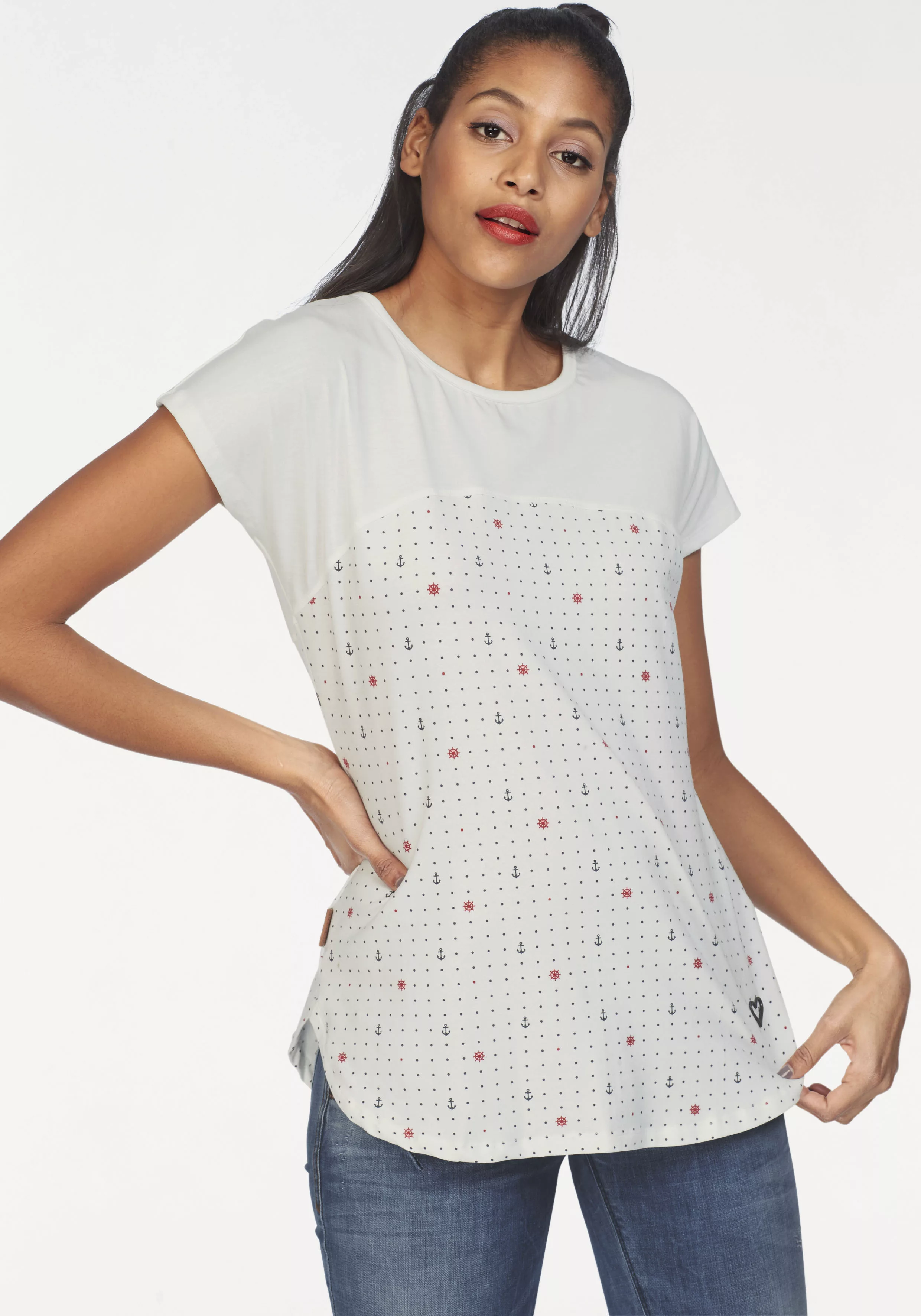 Alife & Kickin T-Shirt "ClaraAK", im Two-in-one-Look mit Allover- Miniprint günstig online kaufen