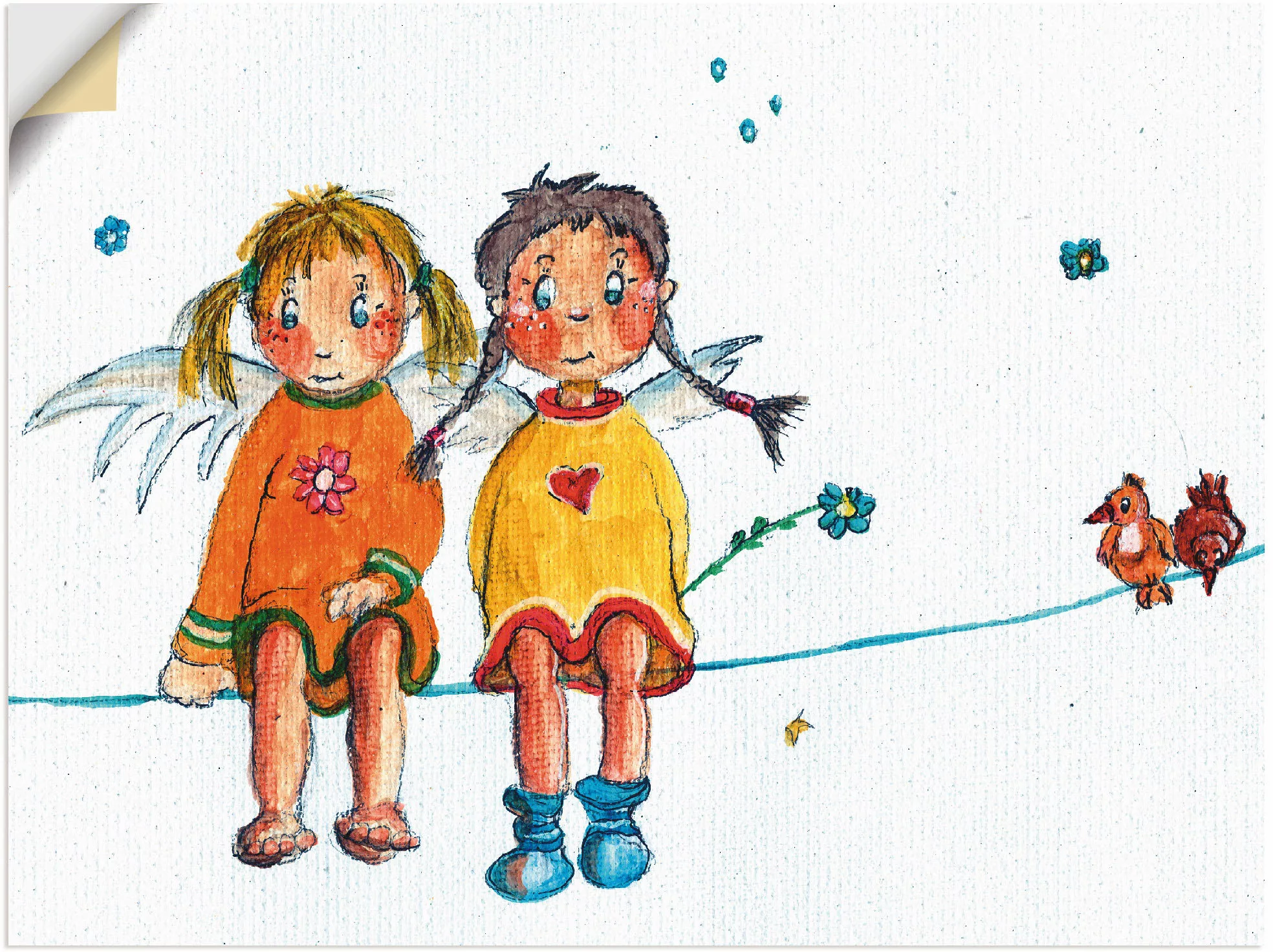 Artland Wandbild "Zwei Engelchen sitzen auf Wäscheleine", Kinder, (1 St.) günstig online kaufen