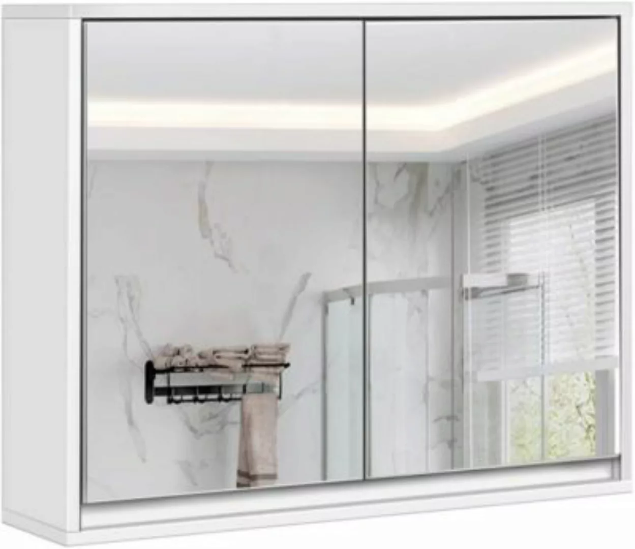 COSTWAY® Hängeschrank Badezimmer 2 Türen mit Spiegel weiß günstig online kaufen