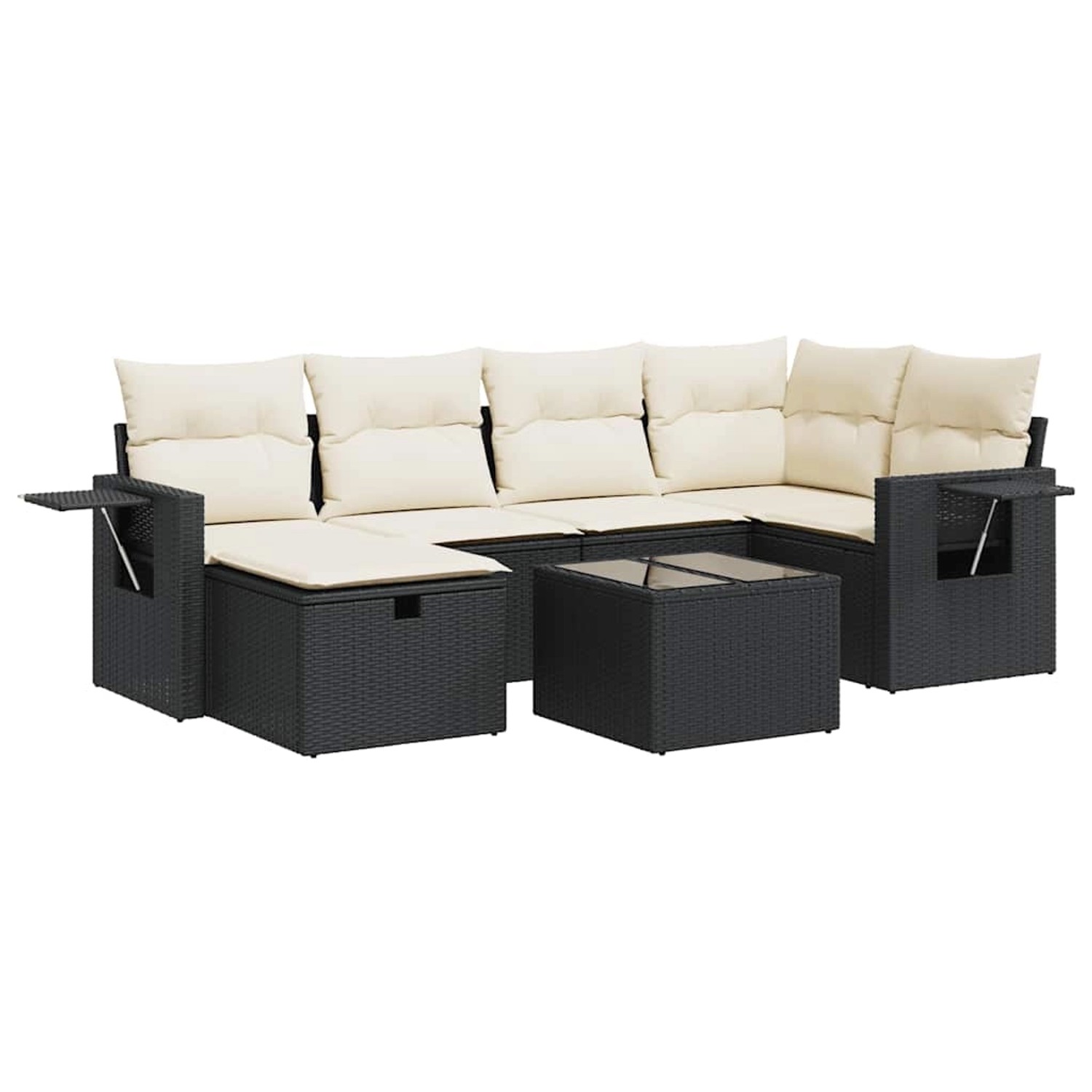 vidaXL 7-Tlg Garten-Sofagarnitur mit Kissen Schwarz Poly Rattan 3325492 günstig online kaufen