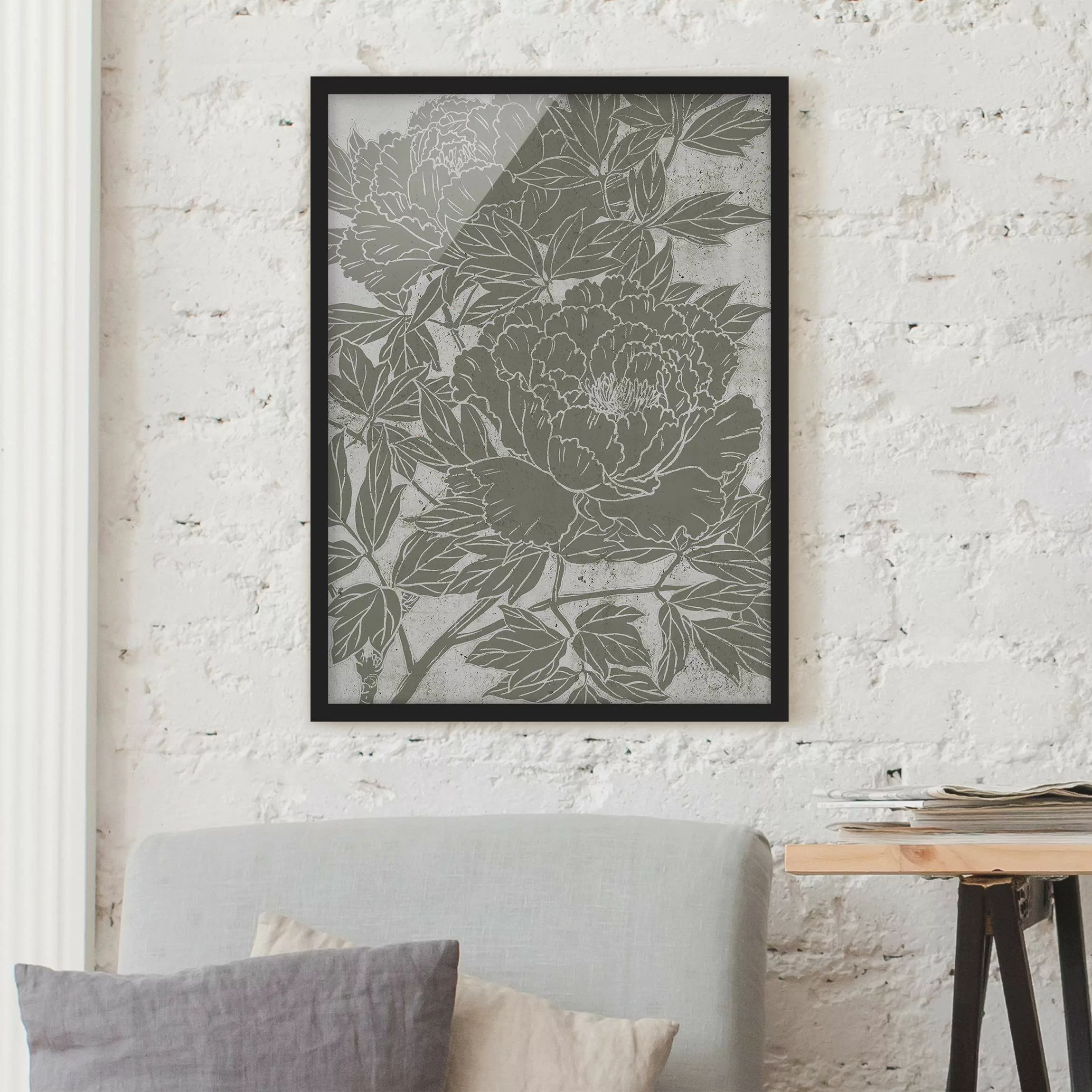 Bild mit Rahmen Blumen - Hochformat Blühende Pfingstrose I günstig online kaufen