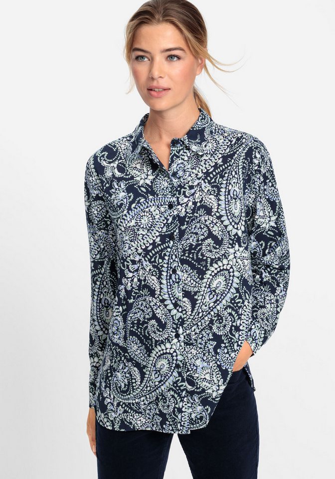 Olsen Klassische Bluse Modisch gemusterte Langarmbluse mit leger geschnitte günstig online kaufen