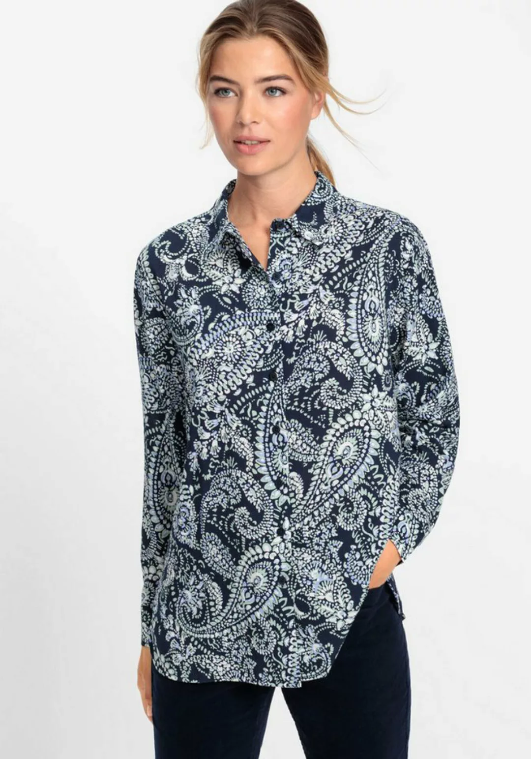 Olsen Klassische Bluse Modisch gemusterte Langarmbluse mit leger geschnitte günstig online kaufen