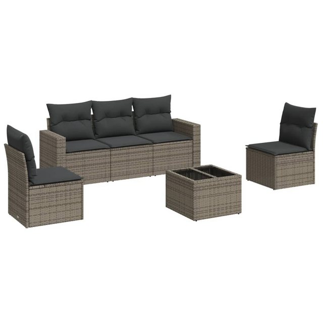 vidaXL Sofaelement 6-tlg. Garten-Sofagarnitur mit Kissen Grau Poly Rattan ( günstig online kaufen