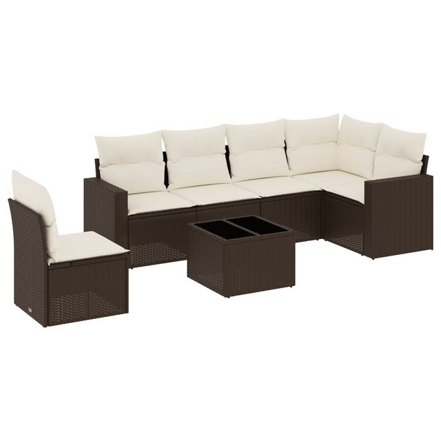 vidaXL Sofaelement 7-tlg. Garten-Sofagarnitur mit Kissen Braun Poly Rattan günstig online kaufen